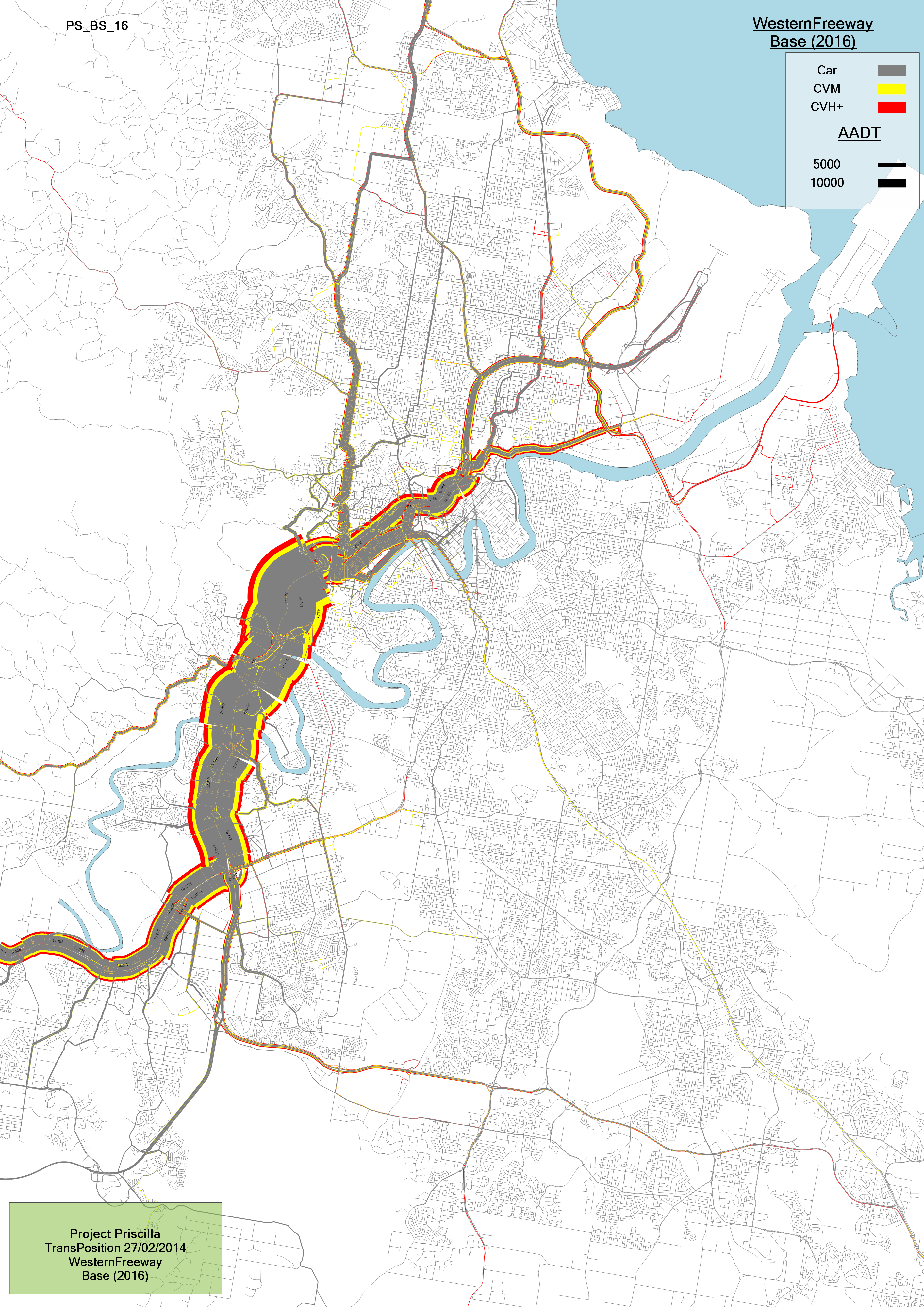 Select link plot showing volumes contributing to Western Freeway in Brisbane